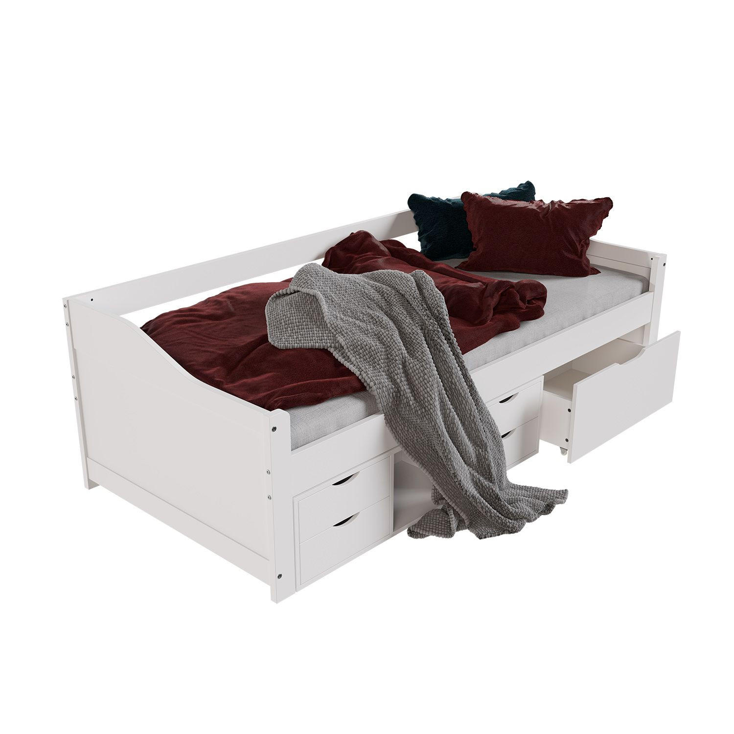 KINDER-FUNKTIONSBETT Nalu mit Matratze weiß 90x200 cm - Weiß, Holz (90/200cm) - Juskys