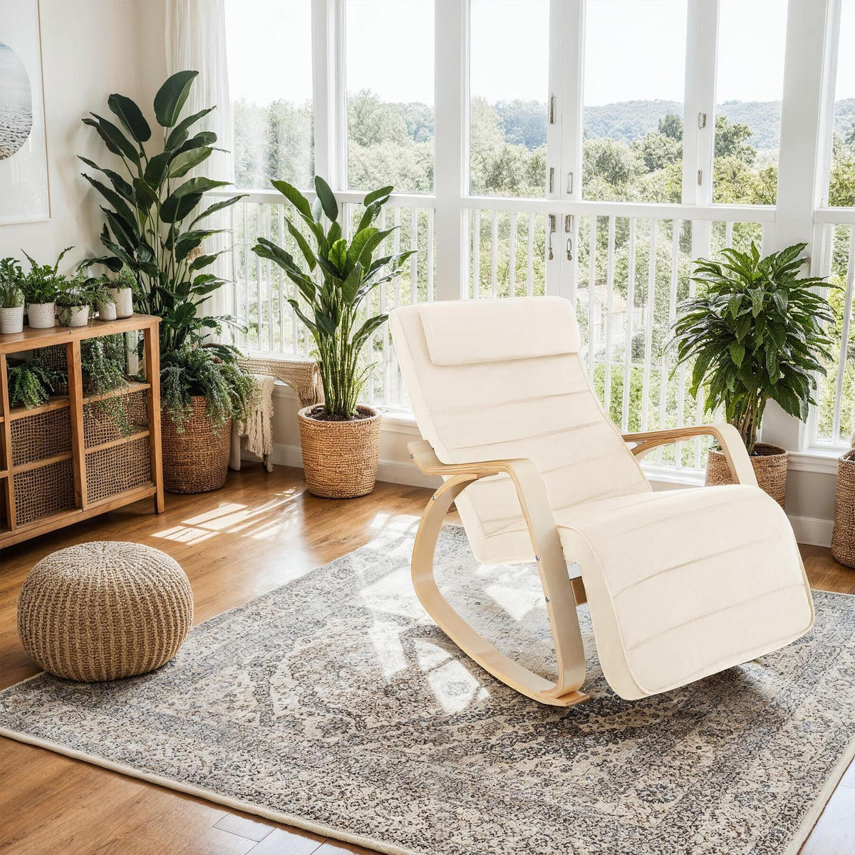 SCHAUKELSTUHL Onda,67 x 115 x 86 cm,beige - Beige, Holz (115/86/67cm) - tectake