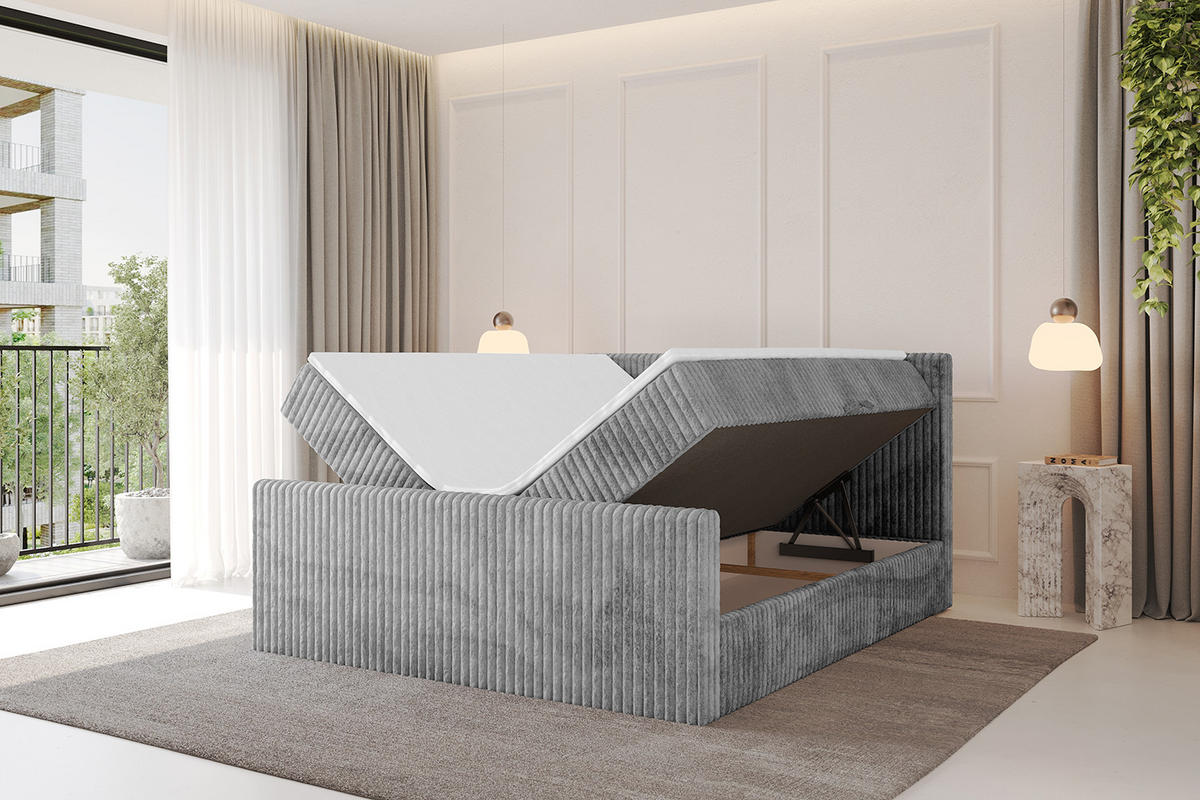 BOXBETT mit Matratze H4 und Lattenrost - TOLO-Z - 180x200 Cord - Hellgrau - Hellgrau, Holzwerkstoff (180/200cm) - ALTDECOR