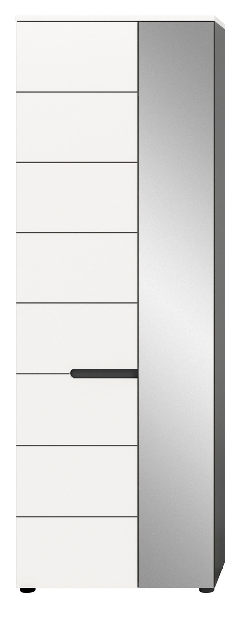 GARDEROBENSCHRANK weiß, grau 65 x 190 cm, Schuhschrank mit variabler Inneneinteilung, Soft-Close, Cooper - Schwarz/Weiß, Glas/Holzwerkstoff (65/190/37cm) - Inn.Furn