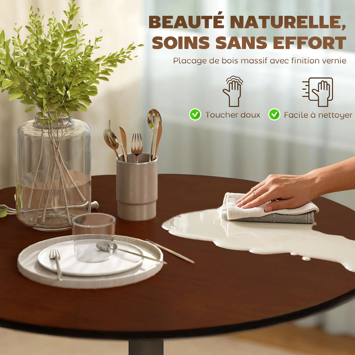 ESSTISCH Runder DE-16512 Massivholz-Furnier, 70 cm, 2 Personen Braun - Braun, Holzwerkstoff (70/70/75cm) - ComfortXL