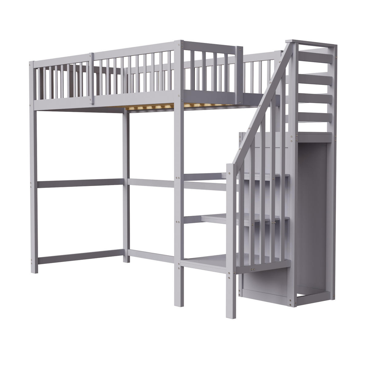 ETAGENBETT 90/200 cm in Grau mit Treppe, Kleiderschrank und Stauraum - Grau, Holz (90/200cm) - Flora Grace