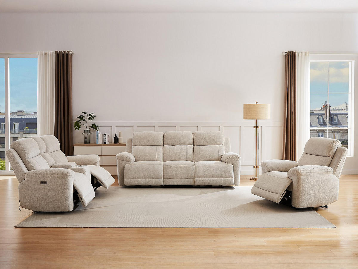 SOFAGARNITUR mit Relaxfunktion - 6 -Sitzer - Polyester - beige - KELUNO - Beige, Textil (228/104/98cm) - Vente-Unique