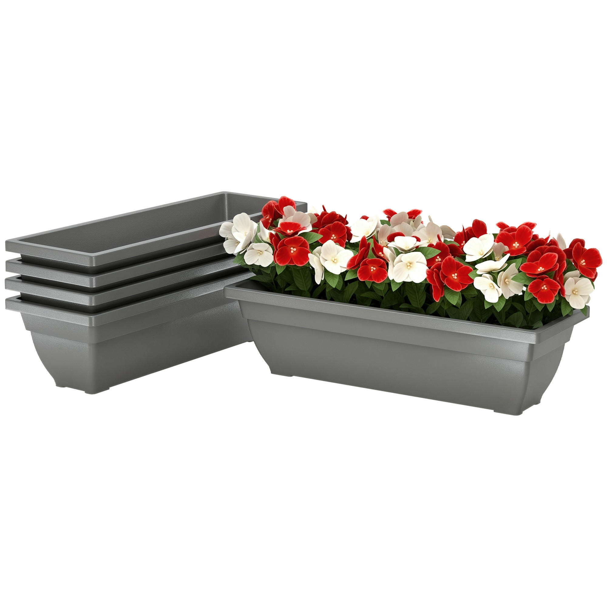 BLUMENTÖPFE 5er-Set DE-10642 stapelbar & wetterfest Grau - Grau, Kunststoff (16cm) - ComfortXL
