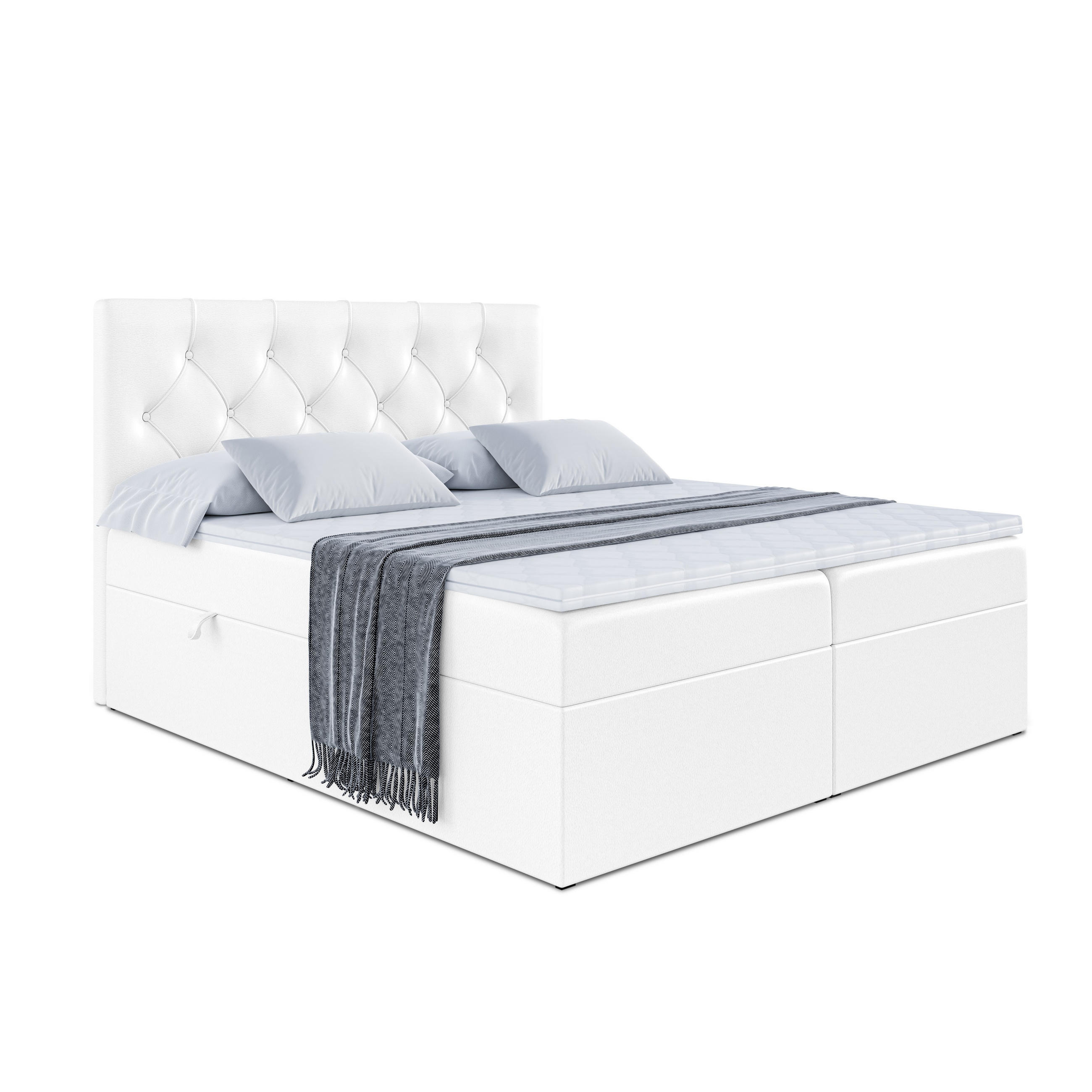 BOXBETT mit Matratze H3 und Lattenrost - MIRAGE - 140x200 Weiß Hochglanz - Weiß Hochglanz, Holzwerkstoff (140/200cm) - ALTDECOR
