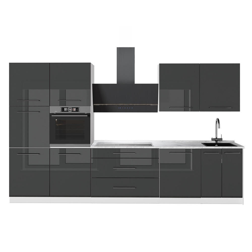 KÖK Fame-Line, Antracit högblank/Vit, 340 cm AP Marble - Vit/Svart högglans, Träbaserade material (340/206.8/60cm) - Vicco