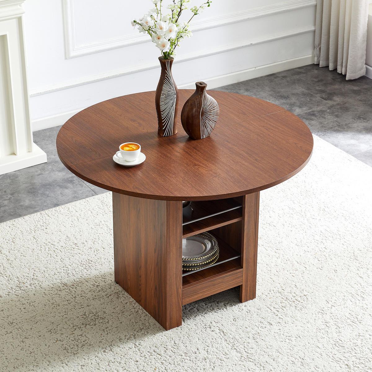 ESSTISCH 100/100/76 cm Walnuss aus MDF mit offenen Stauraumfächern - Walnussfarben, Holzwerkstoff (100/100/76cm) - OKWISH