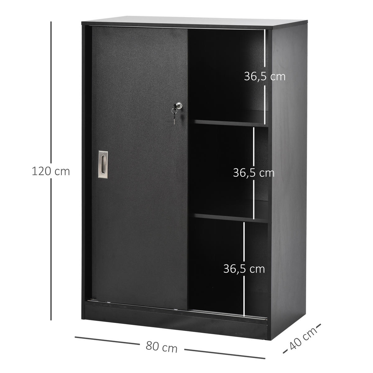 AKTENSCHRANK DE-14416 2 Schiebetüren abschließbar, 2 Böden Schwarz - Schwarz, Holzwerkstoff (40/120/80cm) - ComfortXL