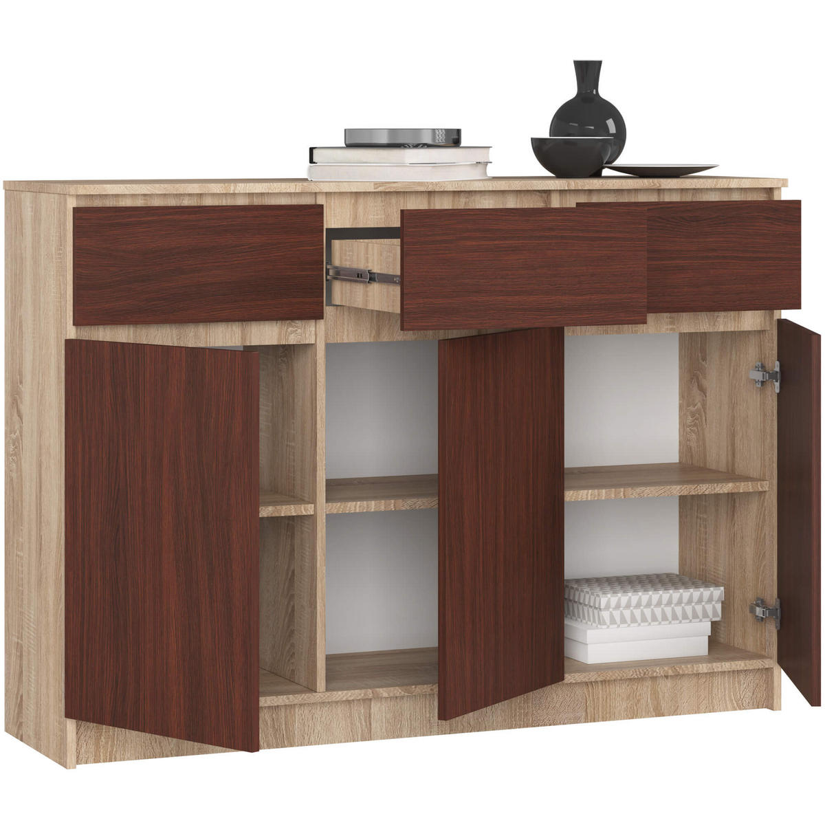 KOMMODE Eiche Sonoma, Dunkelbraun 99/138/40 - Dunkelbraun, Holzwerkstoff (138/99/40cm) - RAUMHIRSCH FURNITURE