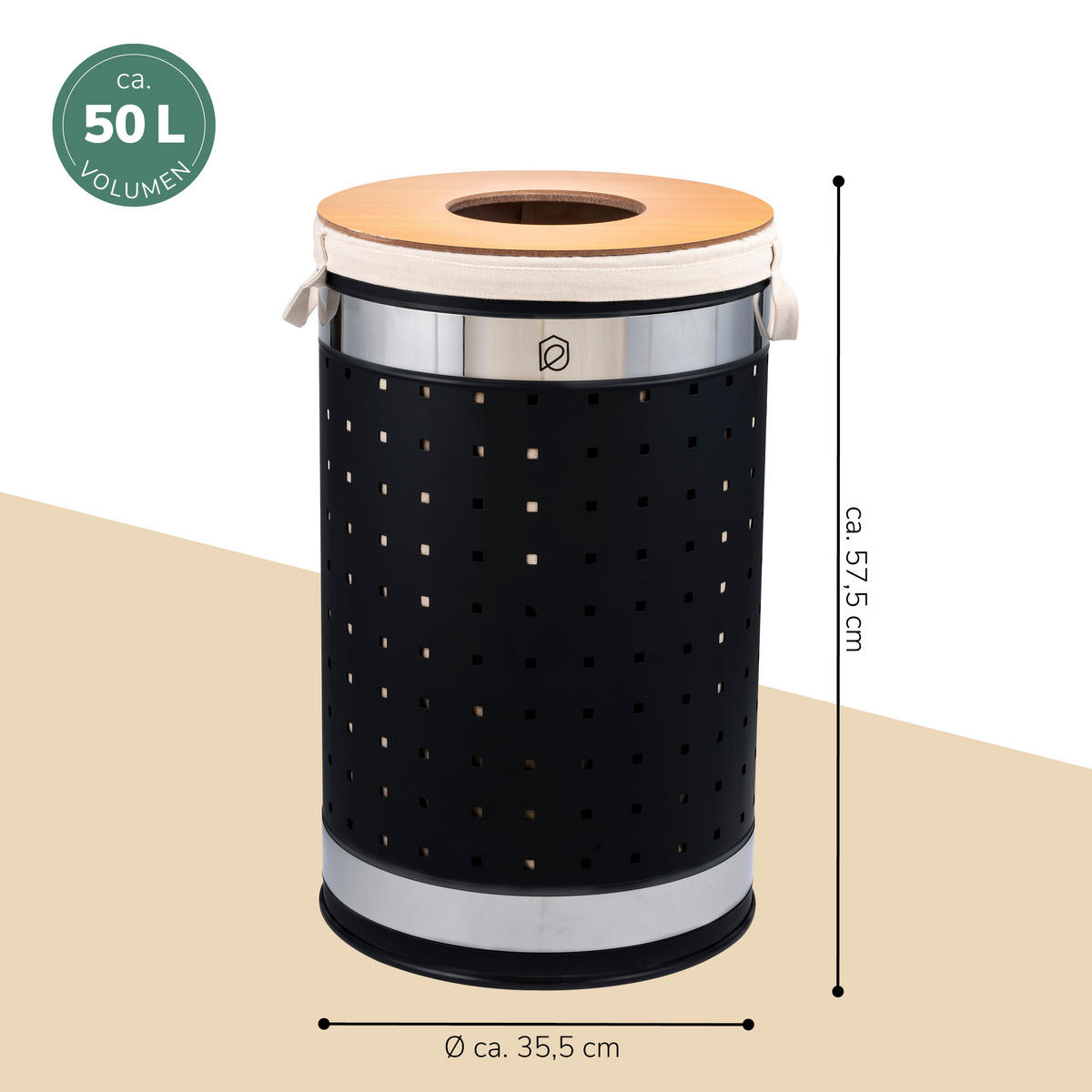 WÄSCHETONNE 50 Liter, schwarz - Schwarz, Metall (35.5/57.5/35.5cm) - eluno