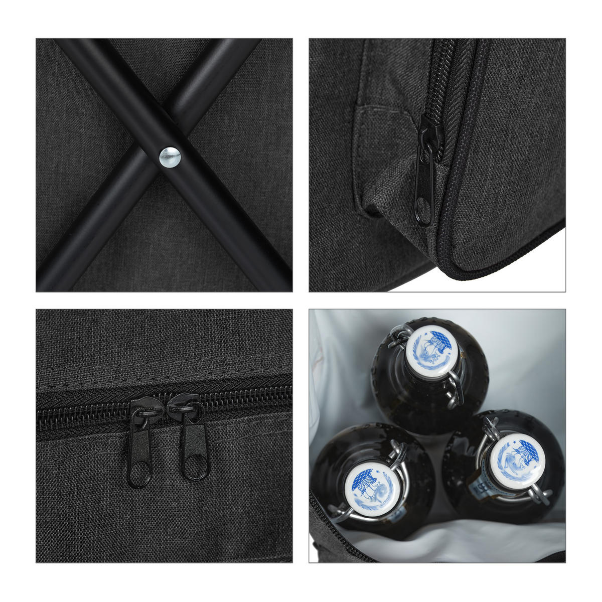 CAMPINGHOCKER - Schwarz, Textil/Metall (35/60/35cm) - Relaxdays