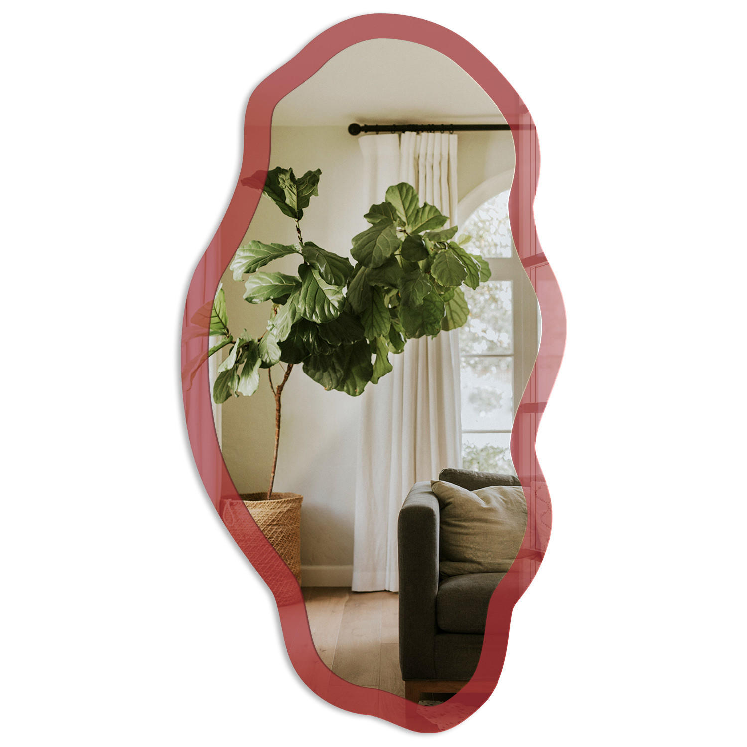 SPIEGEL 90x45 cm asymmetrisch mit Druck - Burgunderrote Farbe - Transparent, Glas (45/90/0.4cm) - TULUP