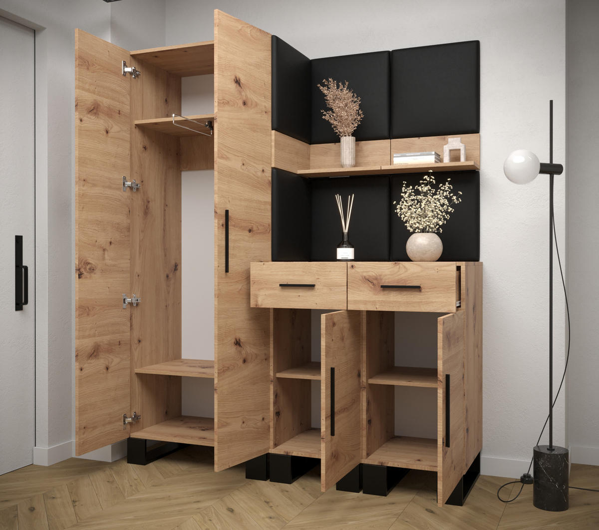 GARDEROBEN-SET 196/158/45,6 - Waldgrün/Schwarz, Holz/Kunststoff (158/196/45.6cm) - Abiks Möbel