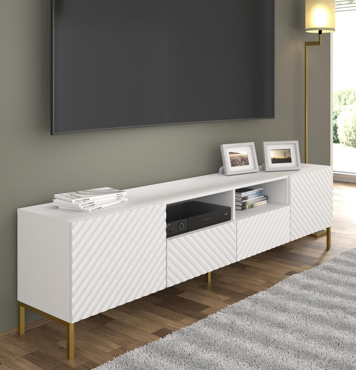 TV LOWBOARD Weiß, Gold 200/56/42 - Weiß, Holzwerkstoff (200/56/42cm) - RAUMHIRSCH FURNITURE