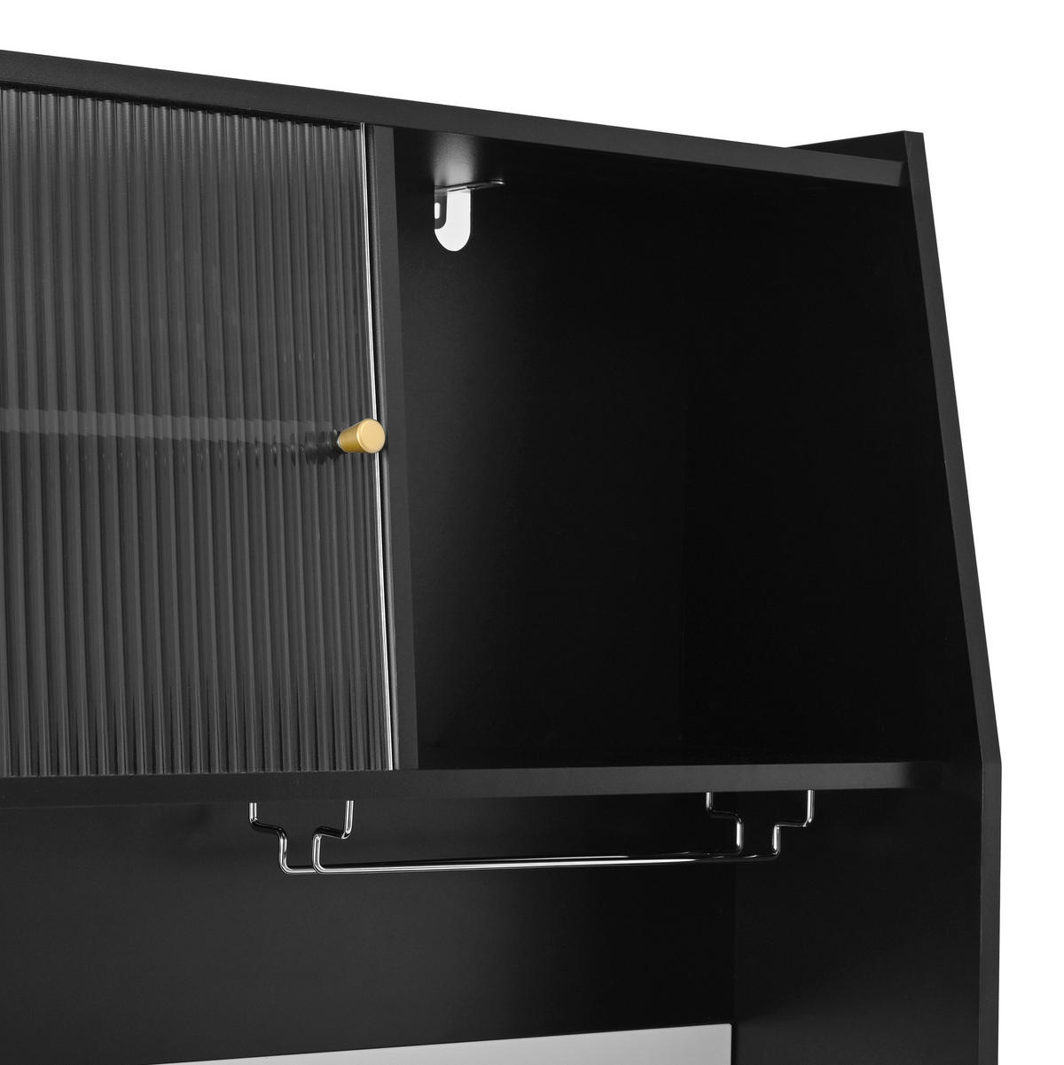 HOCHSCHRANK 120x40x184 cmSchwarz mit Fluted Glas & Ladestation - Schwarz, Holzwerkstoff (120/184/40cm) - Modfu