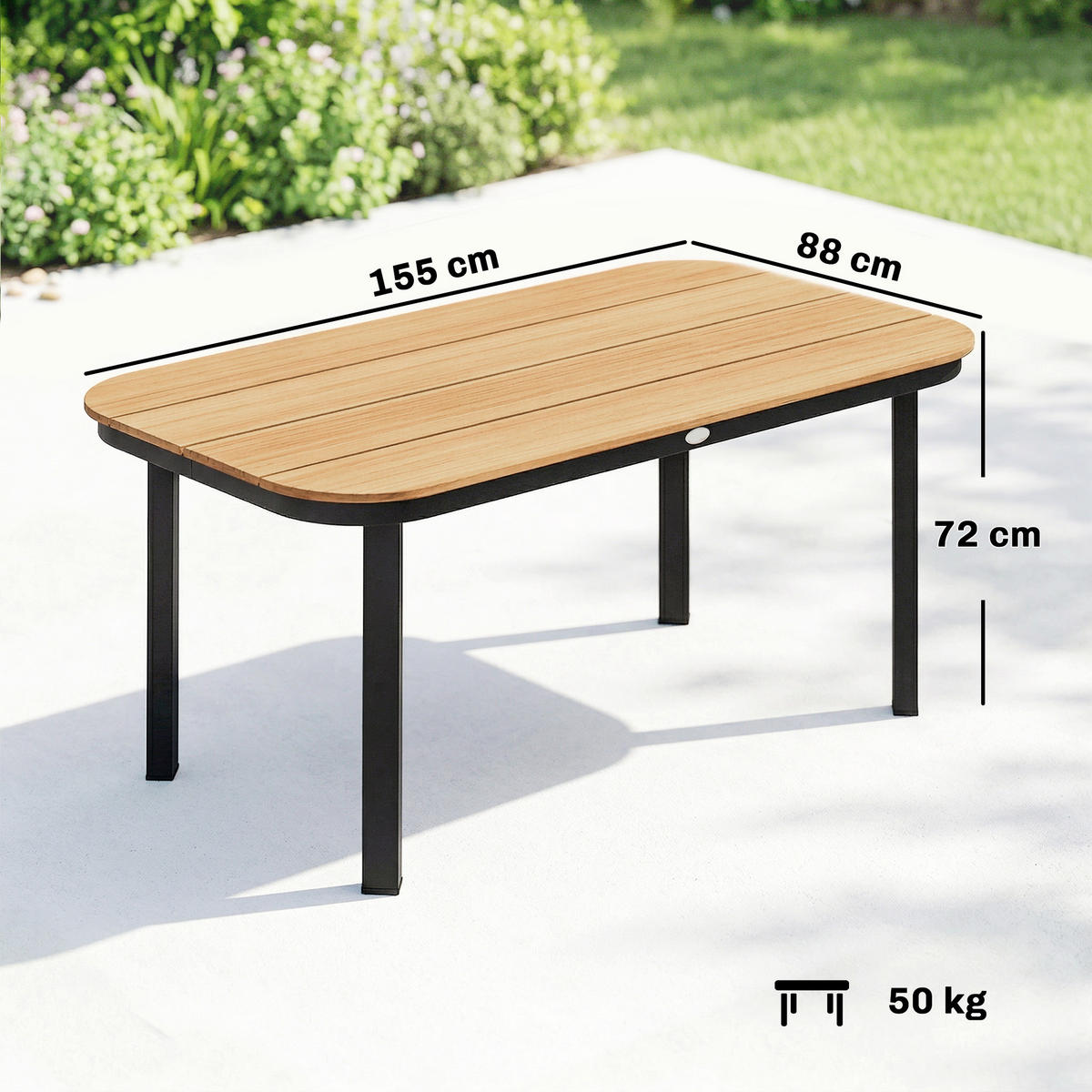 GARTENTISCH rechteckig 155/88/72 cm Braun - Schwarz/Braun, Metall (155/88/72cm) - Outsunny