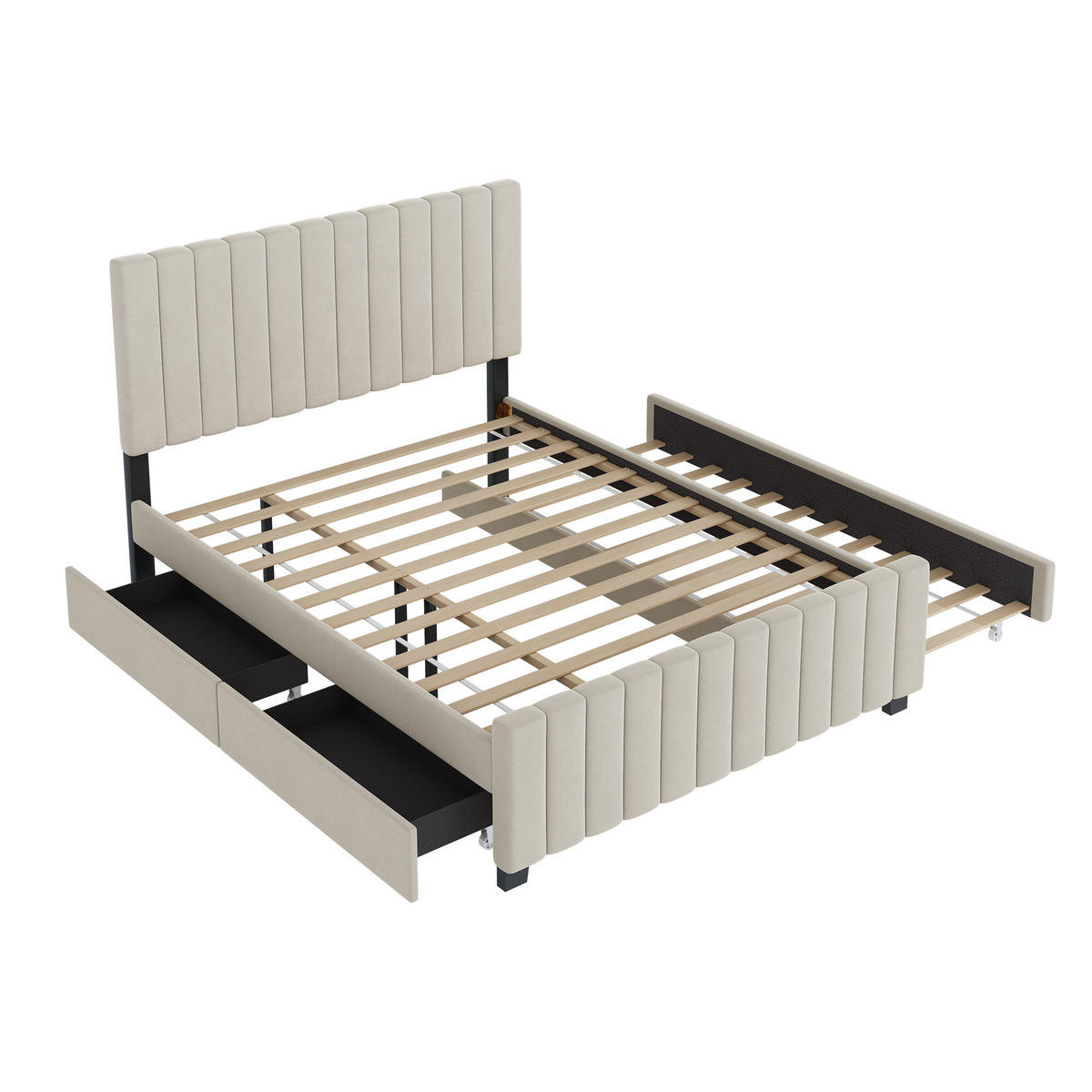 POLSTERBETT 140/190 cm mit Ausziehbett und zwei Schubladen in Beige - Beige, Textil (140/190cm) - OKWISH