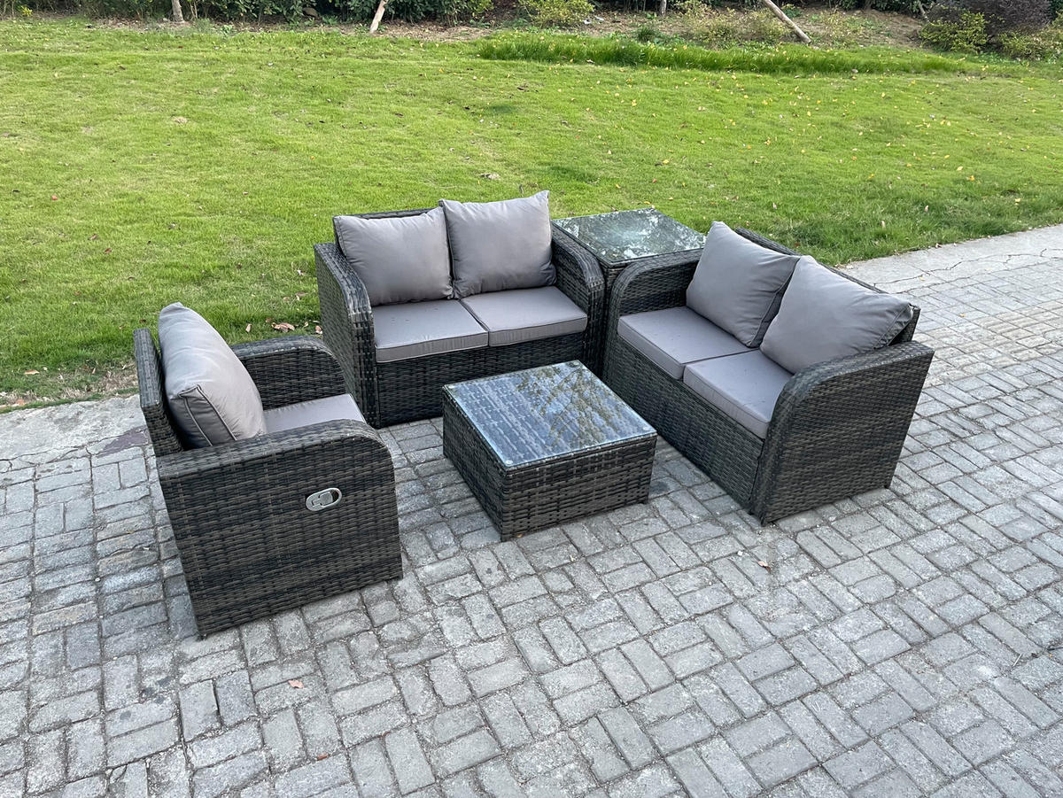 LOUNGEGARNITUR Polyrattan Dunkelgrau 5-Sitzer - Dunkelgrau, Metall - Fimous