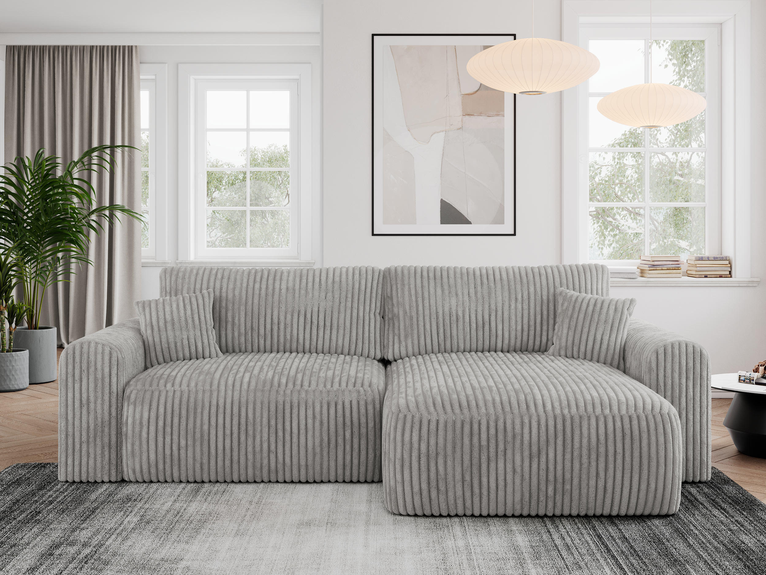 ECKSOFA NELSON Hellgrau Cord - Hellgrau/Schwarz, Kunststoff/Textil (274/152cm) - MKS