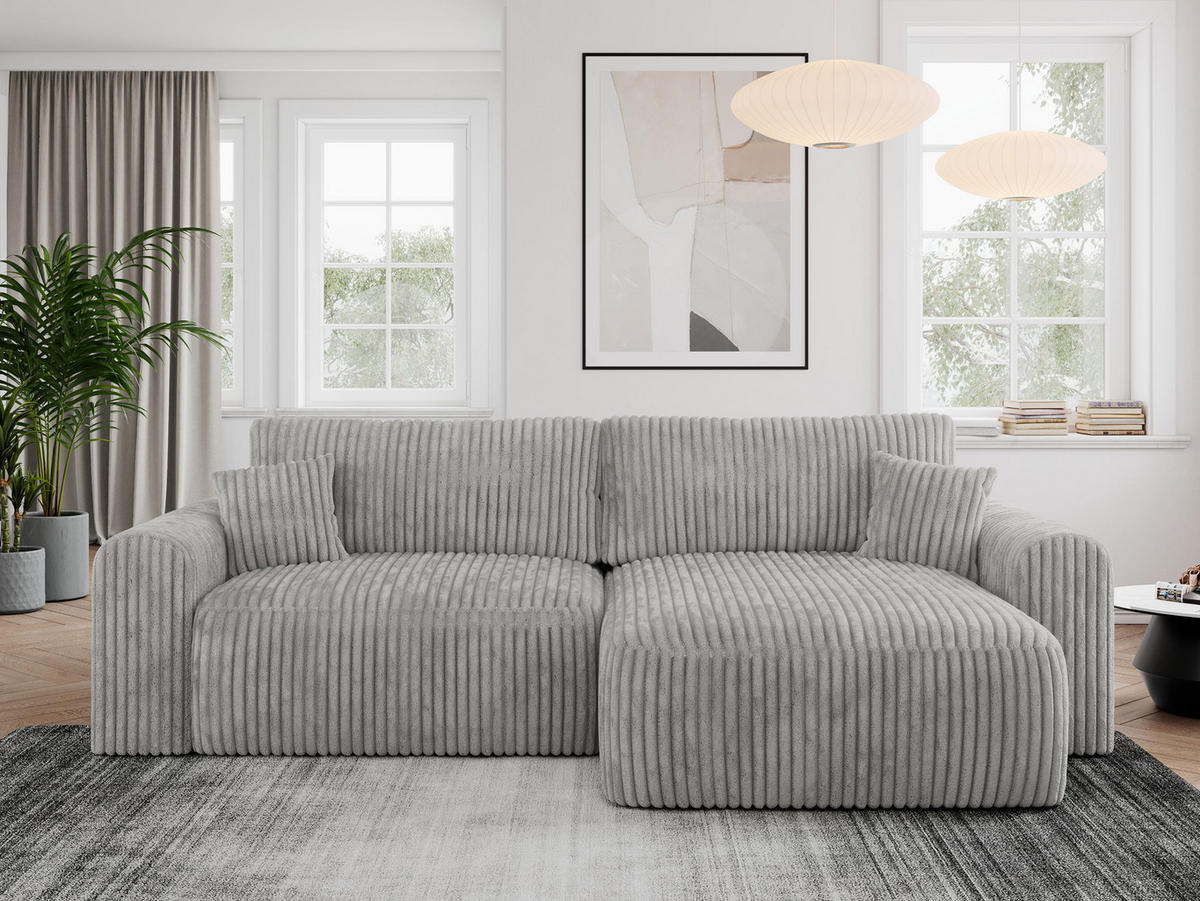 ECKSOFA NELSON Hellgrau Cord - Hellgrau/Schwarz, Kunststoff/Textil (274/152cm) - MKS