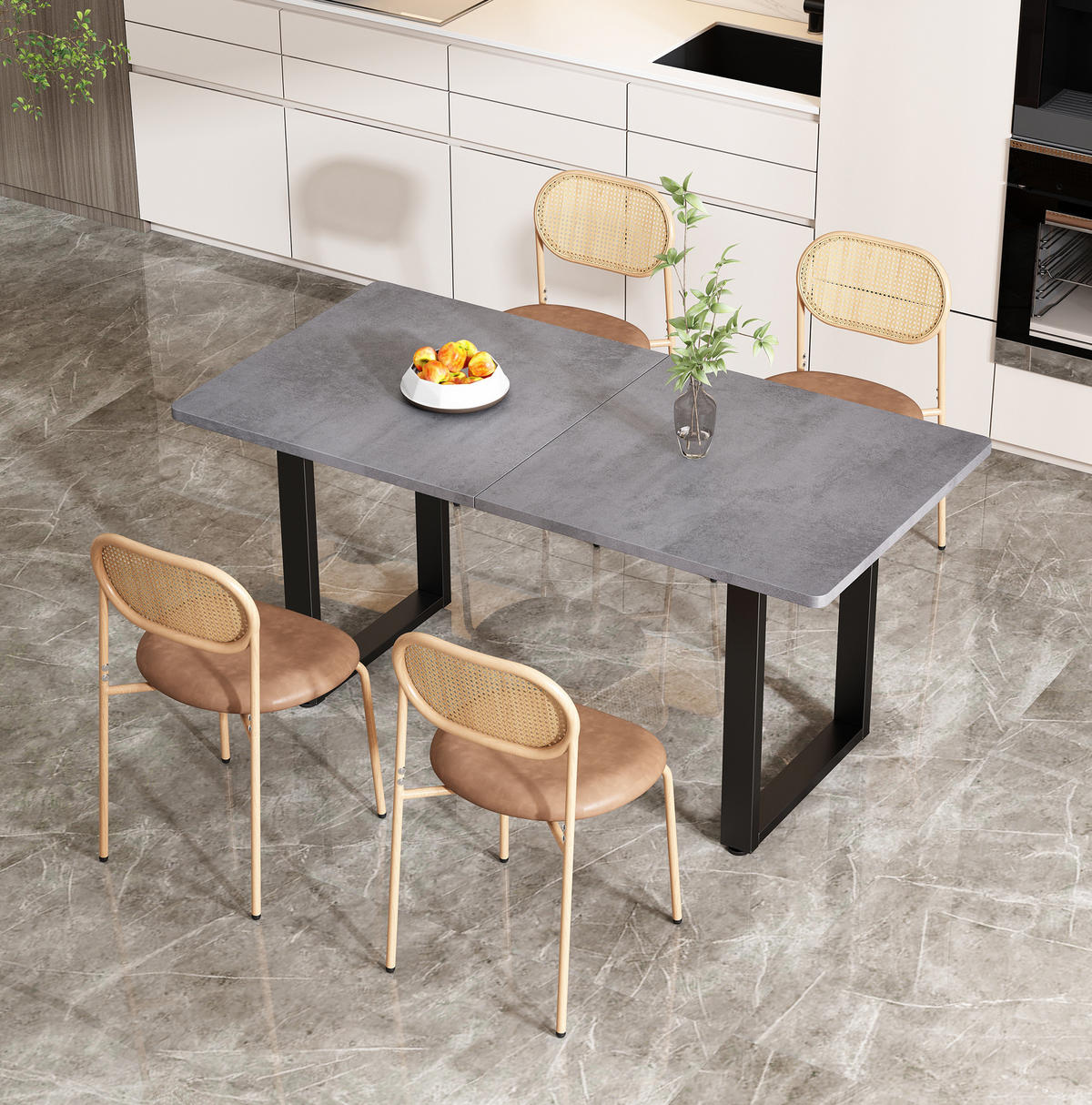 ESSZIMMERSTUHL 2er-Set mit Rattan-Rückenlehne PU Braun - Braun, Metall (43/80/48cm) - Meubliv