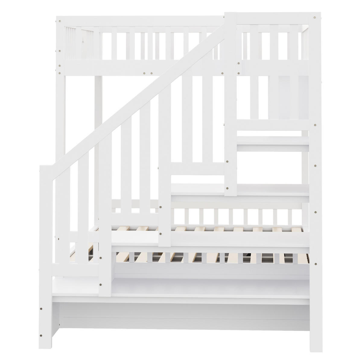 ETAGENBETT 140/200 cm in Weiß mit Stauraum und hydraulischem Unterbett - Weiß, Holzwerkstoff (140/200cm) - OKMYHOME