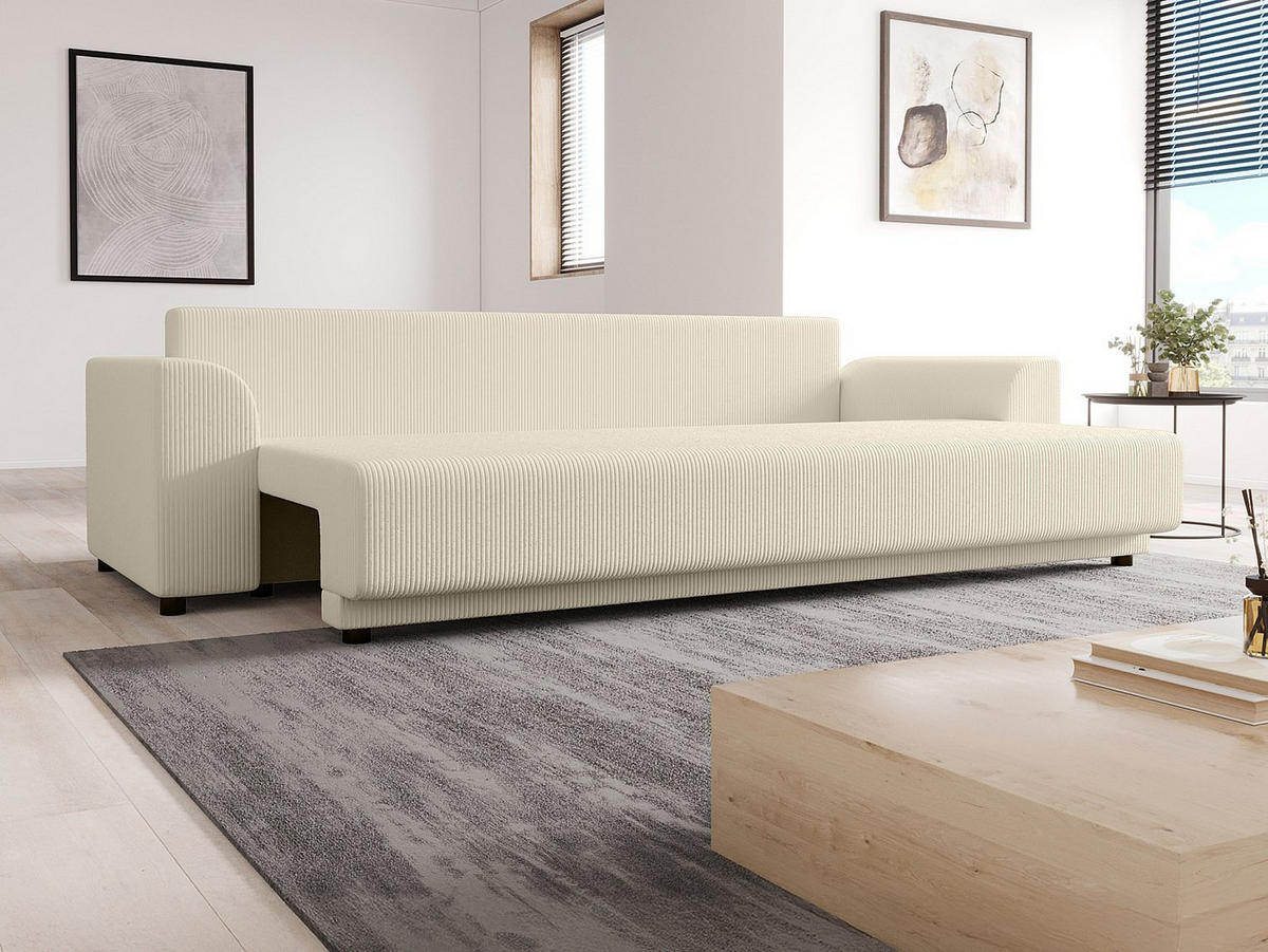 SOFA 3-Sitzer mit Schlaffunktion - Cord - Beige - NESSARO - Creme, Textil (235/80/90cm) - Vente-Unique