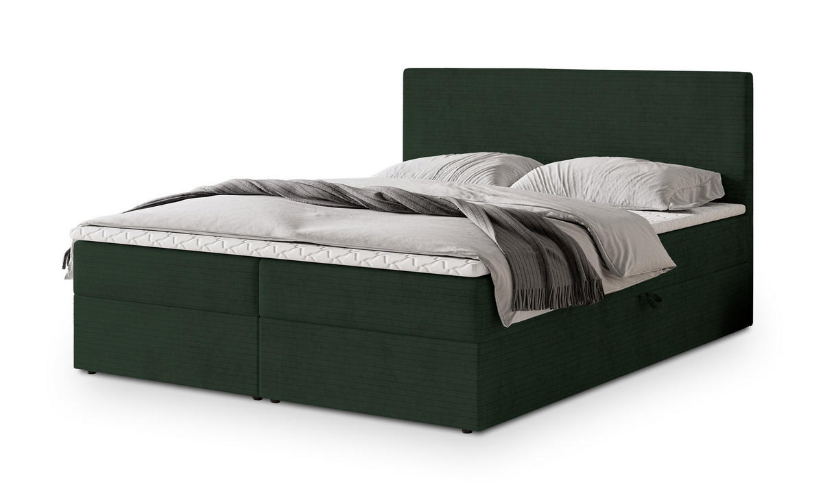 POSTEL BOXSPRING NIRA 160x200 cm, s matrací a úložným prostorem, tmavě zelená - tmavě zelená, kompozitní dřevo/textil (160/200cm) - MASSENO