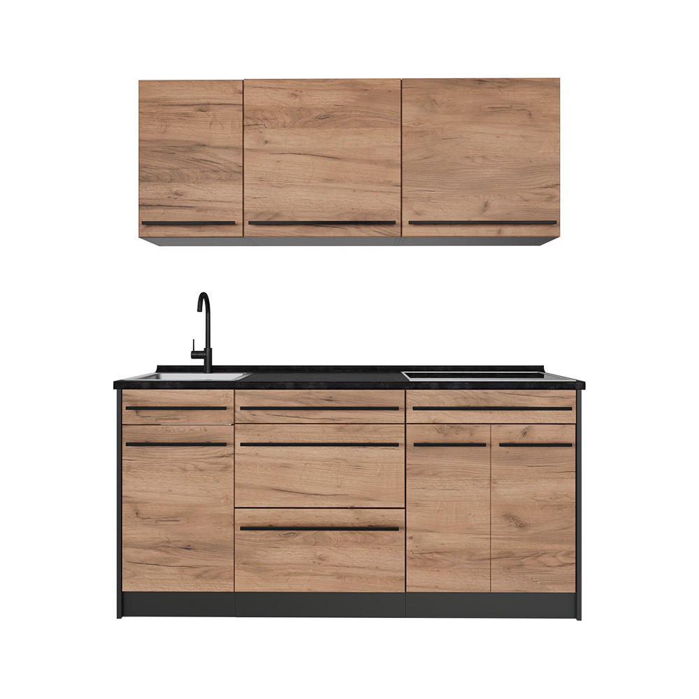 Vicco Singleküche Honigeiche, Anthrazit 160x81.6x46 cm