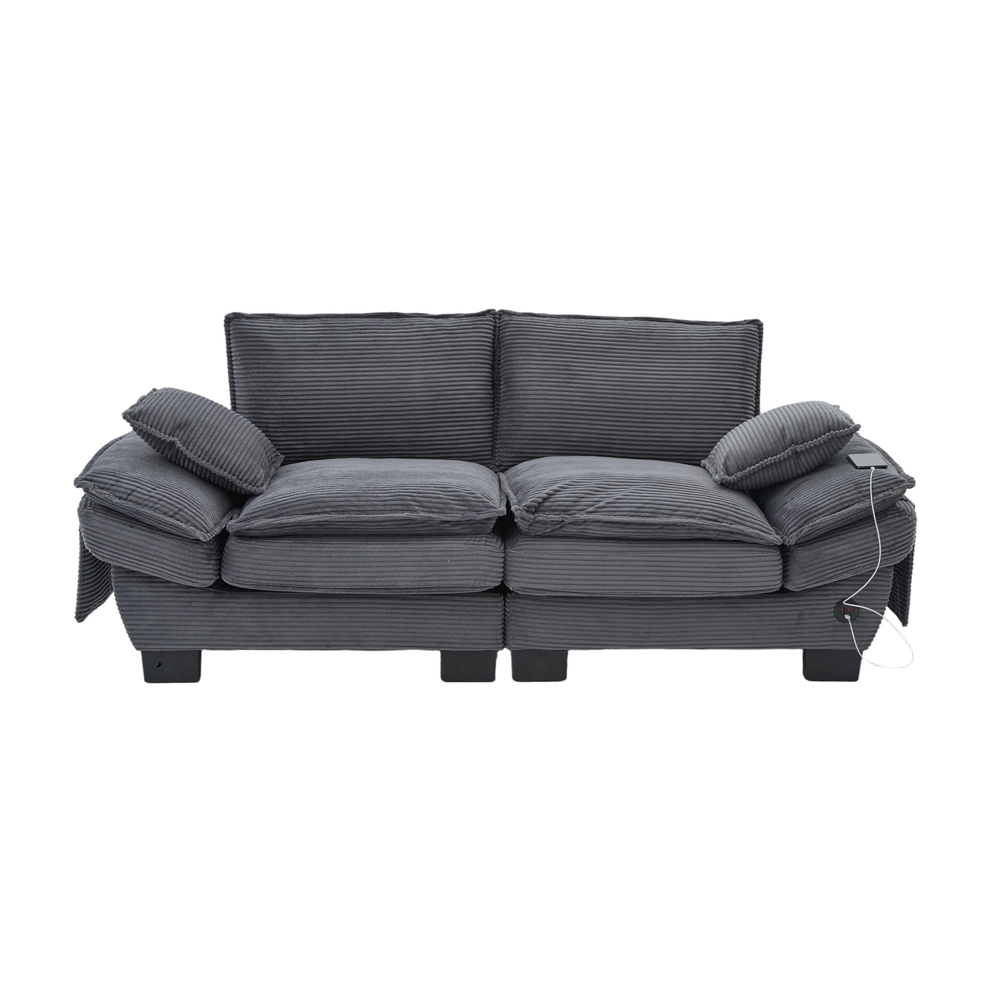 2-SITZER SOFA Cord Dunkelgrau mit USB-C und Seitentaschen - Dunkelgrau, Holzwerkstoff/Kunststoff (190/84/73cm) - WISHDOR