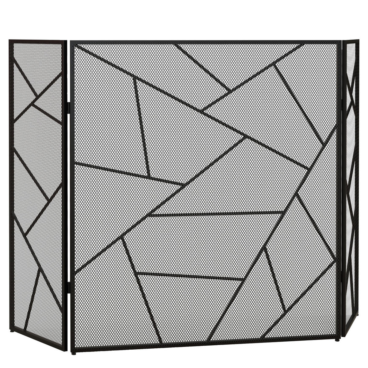 KAMINSCHIRM DE-17040 3 klappbare Paneele mit geometrischem Design Schwarz - Schwarz, Metall (1.2/85/135cm) - ComfortXL