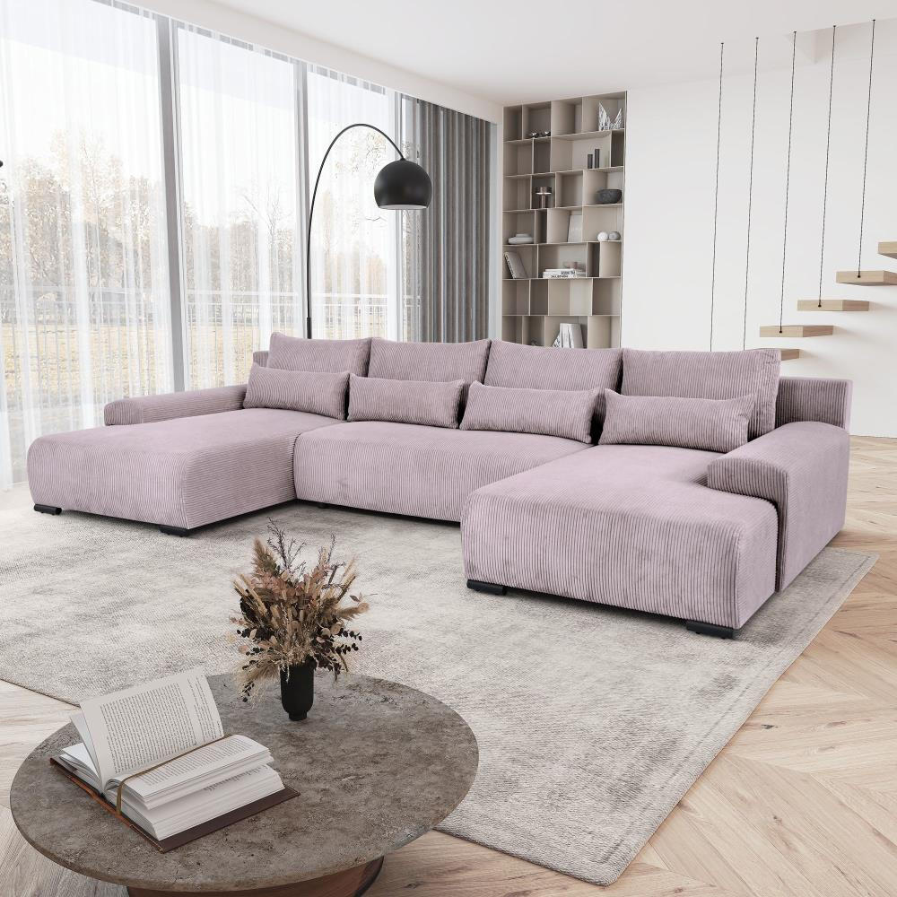 WOHNLANDSCHAFT Benny U rosa - Schwarz/Rosa, Textil/Metall (350/85/186cm) - Beautysofa