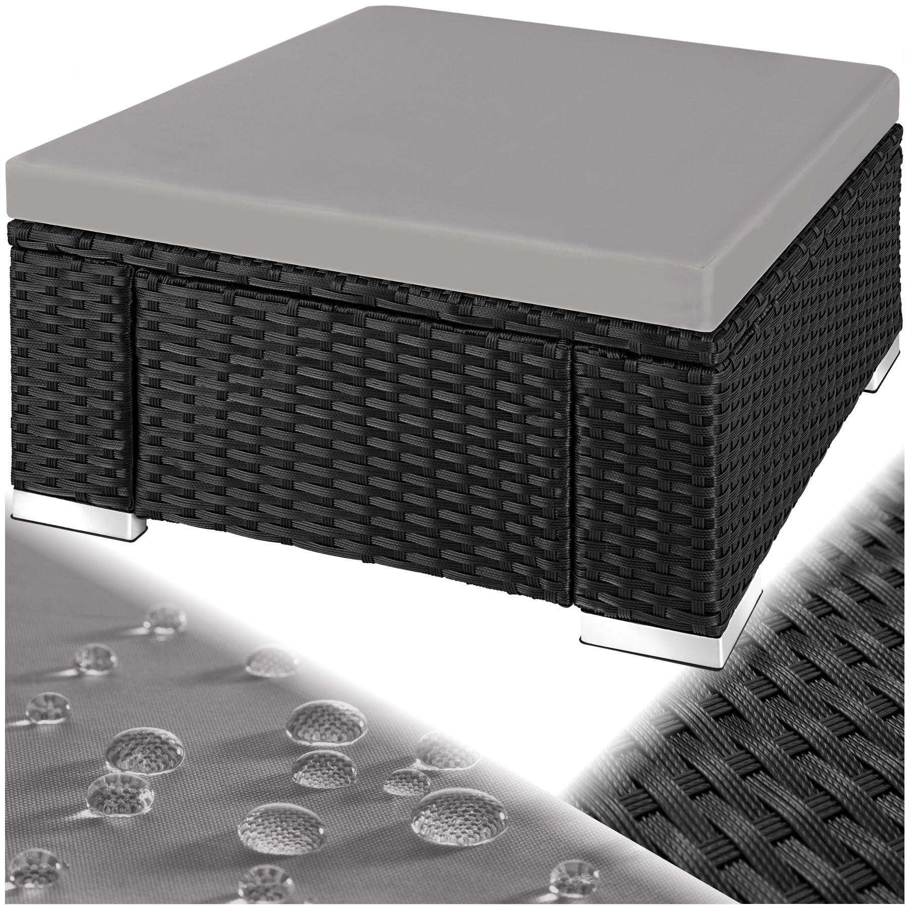 RATTAN-SITZHOCKER Bitonto,53 x 53 x 26 cm,schwarz/grau - Schwarz/Grau, Kunststoff (53/26/53cm) - tectake