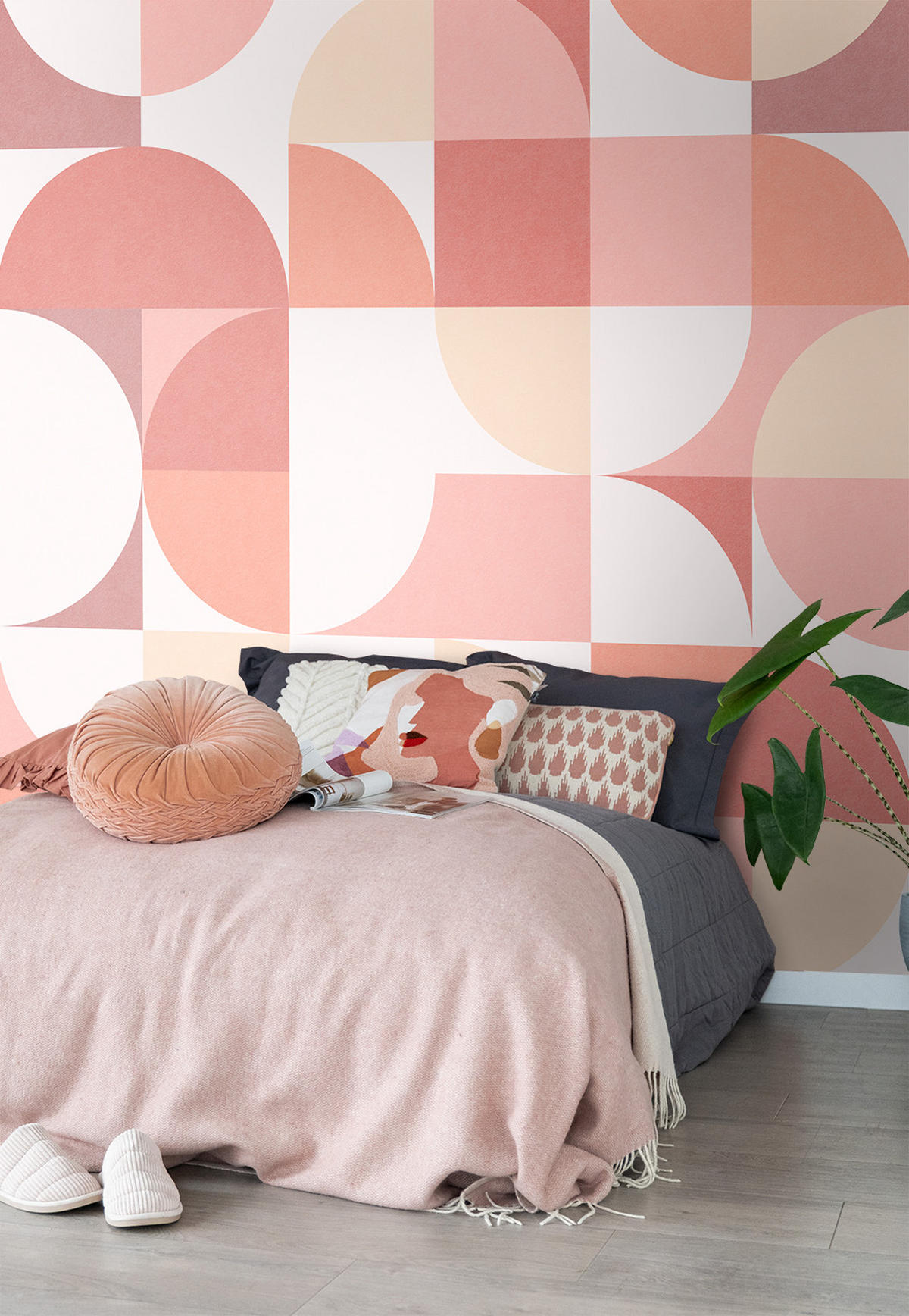 FOTOTAPETE Kreise im Bauhaus-Stil 250 x 279 cm - Pink, Papier (250/279cm) - ESTAhome