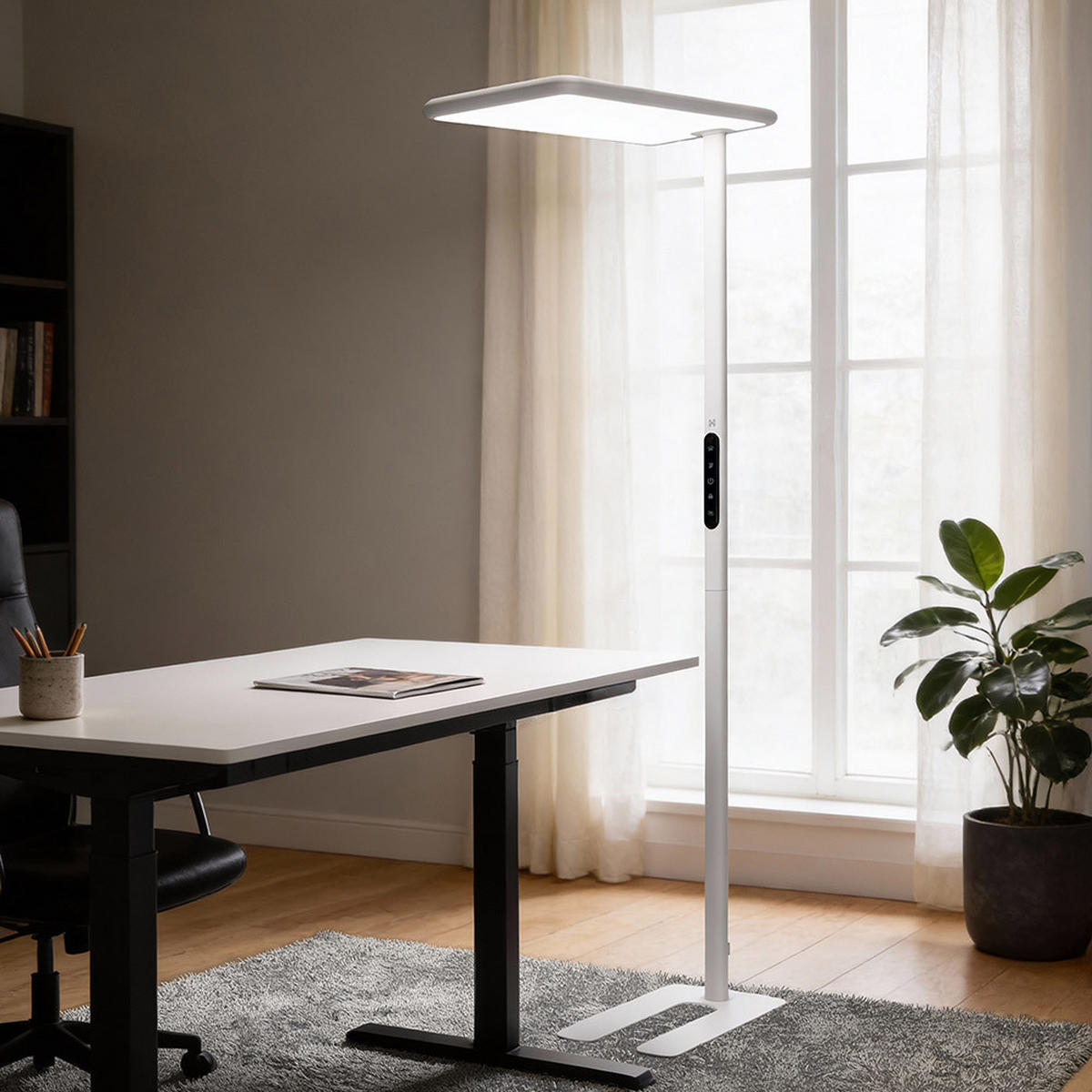 LED Büro Stehleuchte VEKOR - Weiß - Weiß, Metall (6.3/33.5/200cm) - Home Deluxe