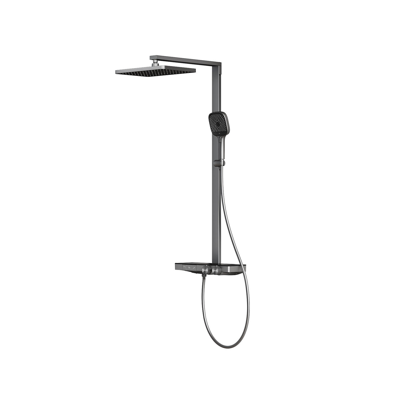 ÜBERKOPFBRAUSESET mit Thermostat Einstellbarer Durchfluss 4-Strahl Anthrazit Matt - Anthrazit, Metall (40.2/105/57.3cm) - EMKE