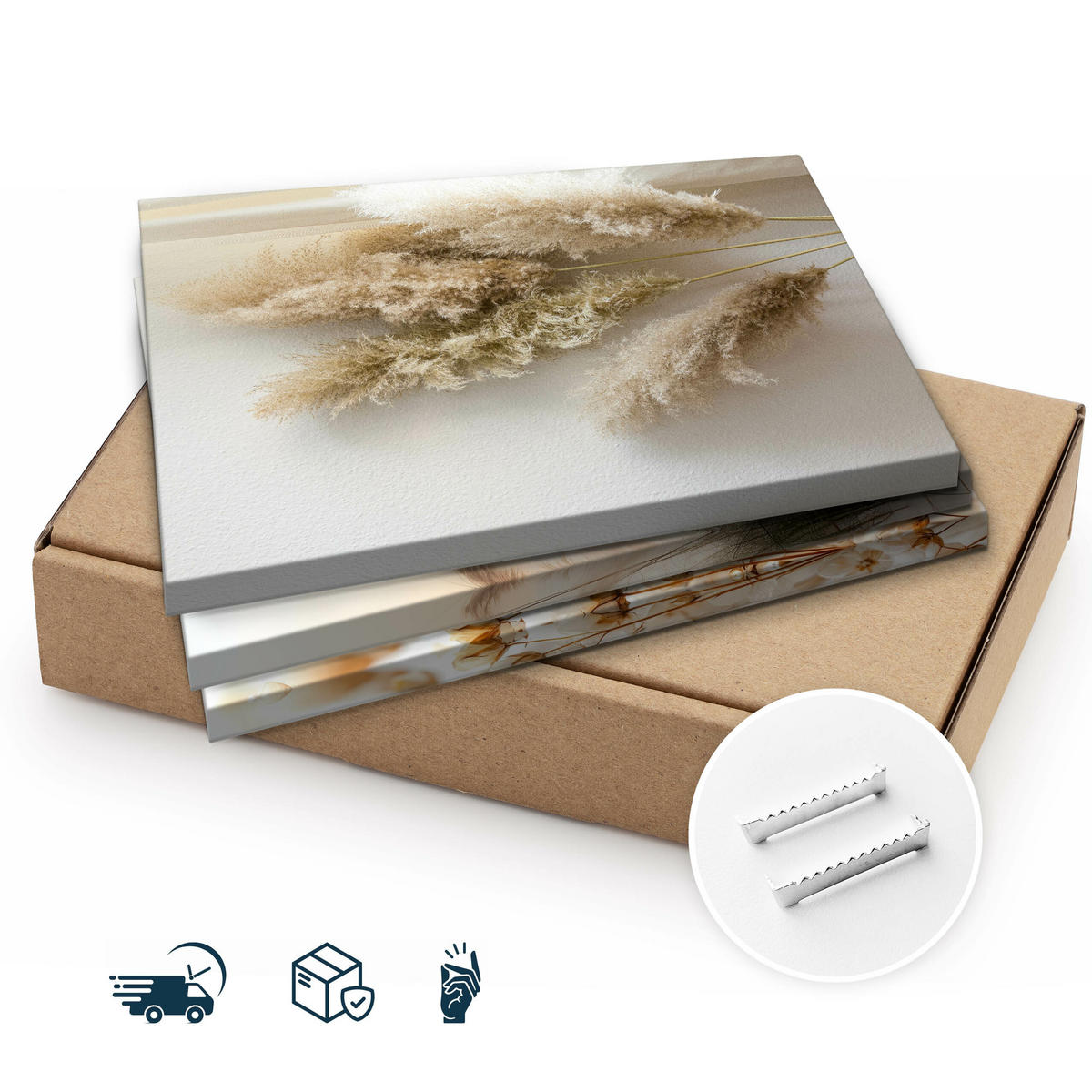 LEINWANDBILDER 3-es Set Blumen Strand 3D - Beige/Weiß, Textil (90/40cm) - Muralo
