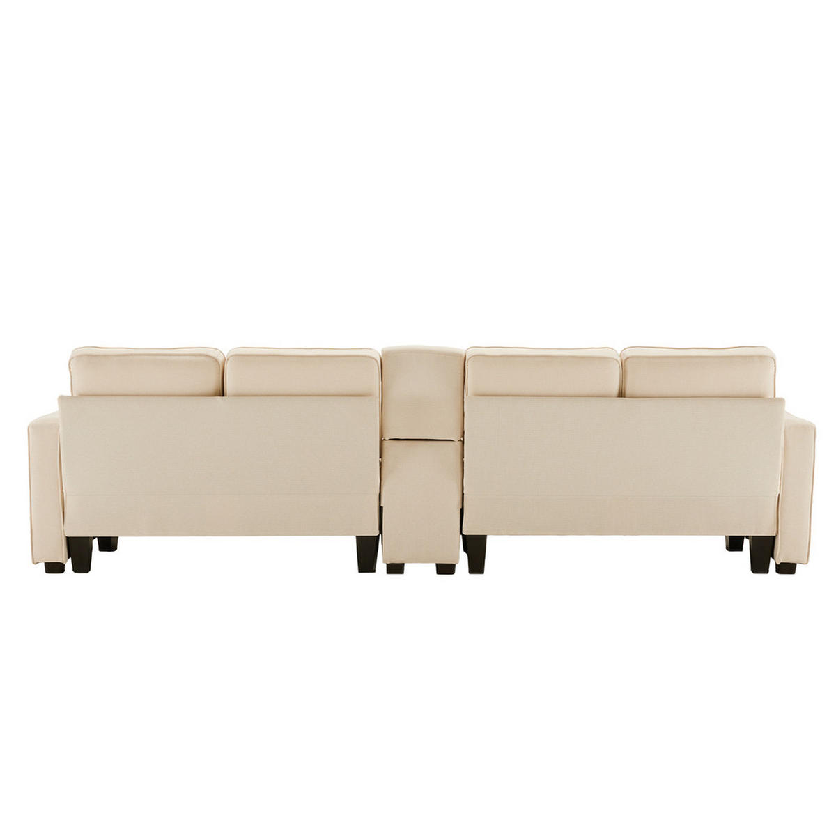 SOFA 4-Sitzer Leinenstoff Getränkehalter USB Armlehnentaschen Modern Büro - Beige, Holz (71/55/57.5cm) - FLIEKS