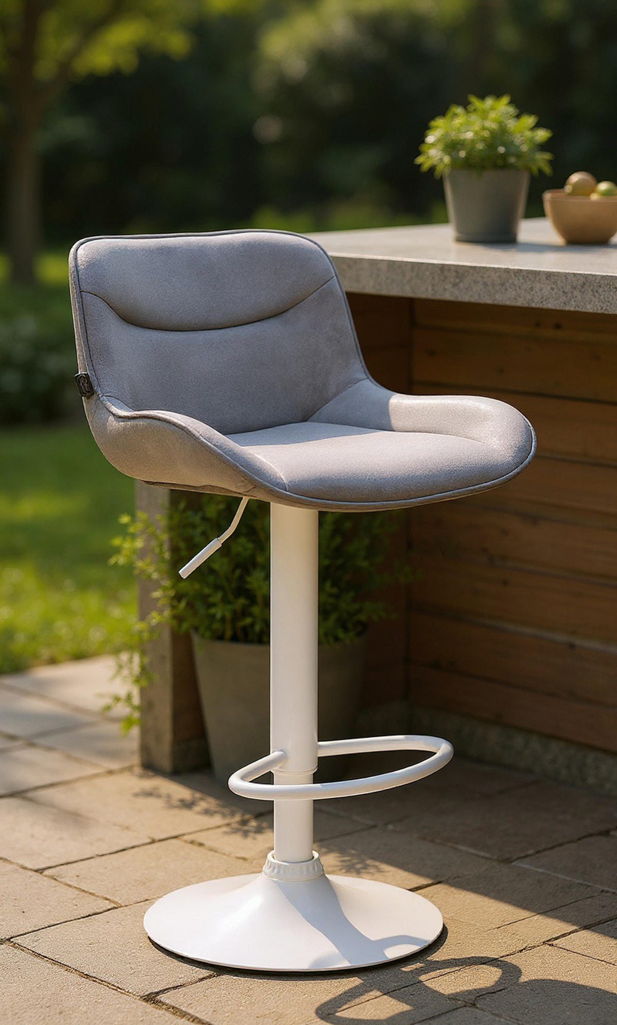 BARHOCKER Vulcano Samt weiß grau - Weiß/Grau, Textil/Metall (49/106/51cm) - TPFLiving