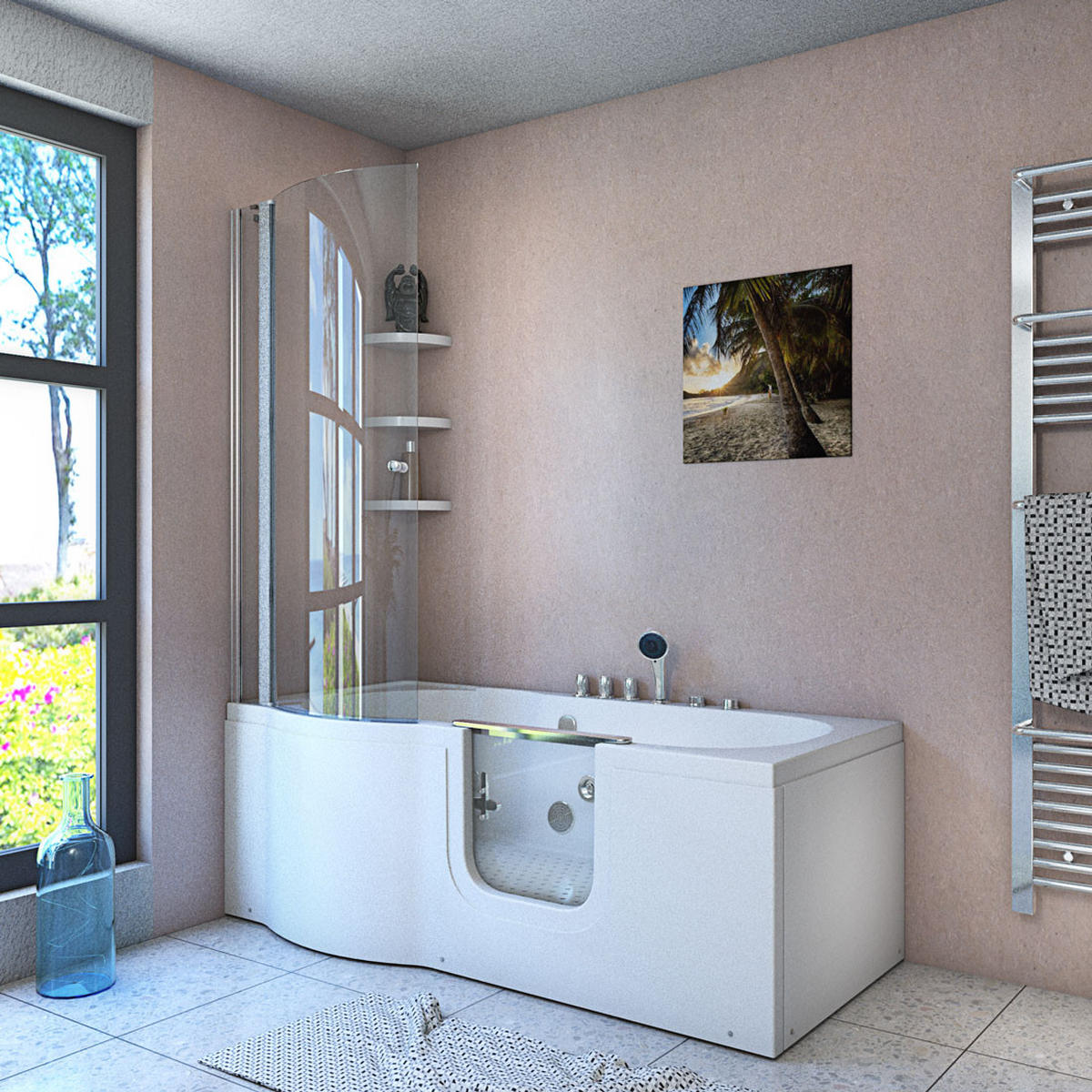 SENIORENDUSCHE Whirlpool mit Tür S12D-TH-WP-R-EC - Weiß, Glas/Kunststoff (170/200/85cm) - AcquaVapore by Sandra Jentho