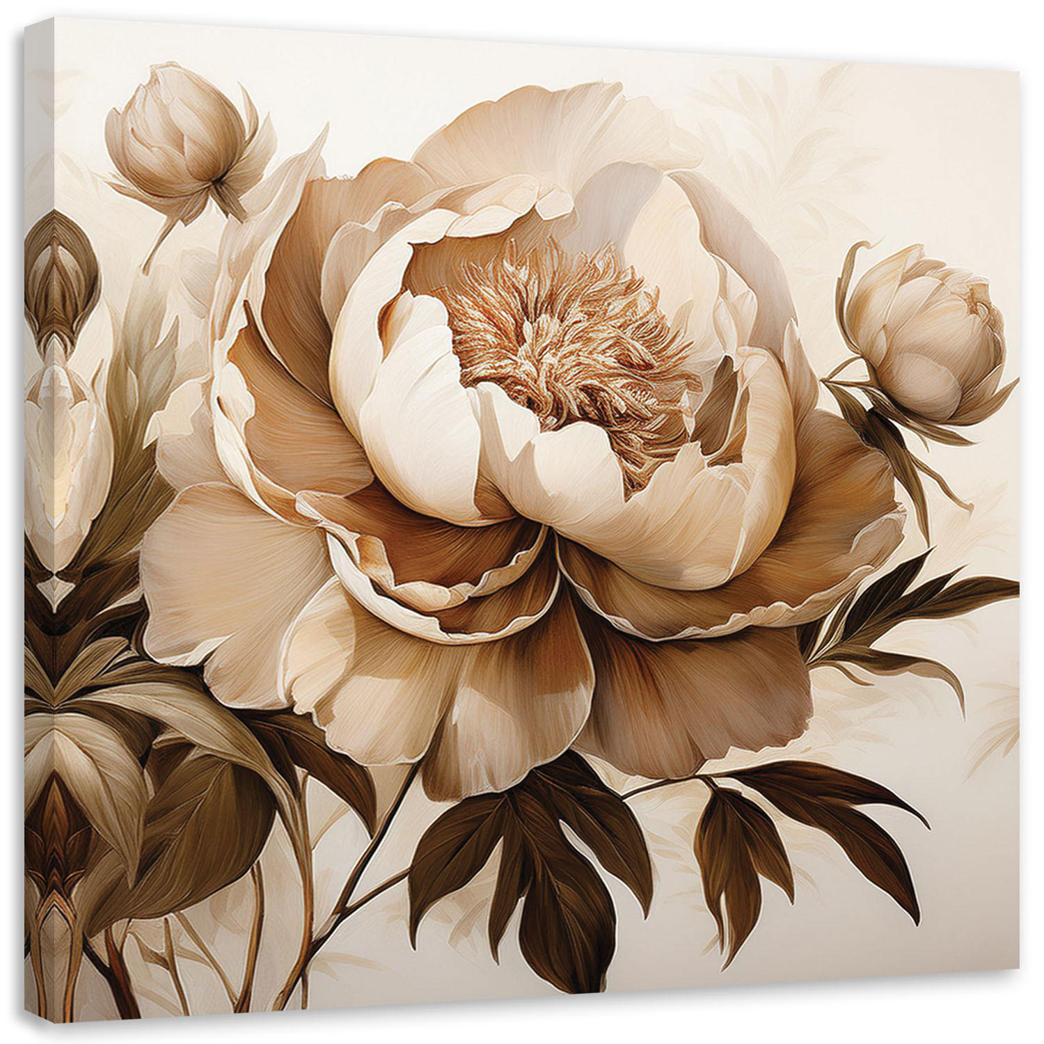 LEINWANDBILD Pfingstrosen Blumen in Beige 40x40cm - Beige, Textil (40/40cm) - Feeby