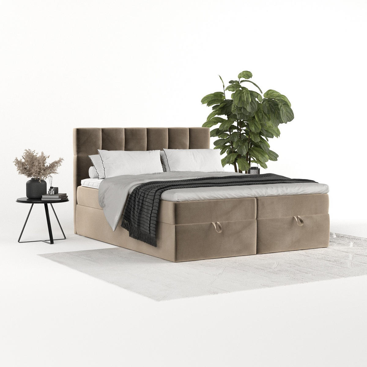 BOXBETT Savio 180/200 cm Taupe im Paros Stoff - Taupe/Schwarz, Holz/Holzwerkstoff (180/200cm) - AltaBeds