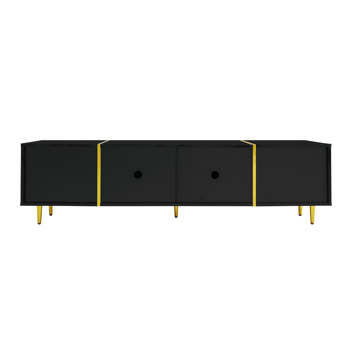 TV-RACK 2-tlg 170cm Couchtisch Set Hochglanz-Schwarz mit Gold-Akzenten - Schwarz, Holz (43.18/21.84/96.52cm) - Raelunyi