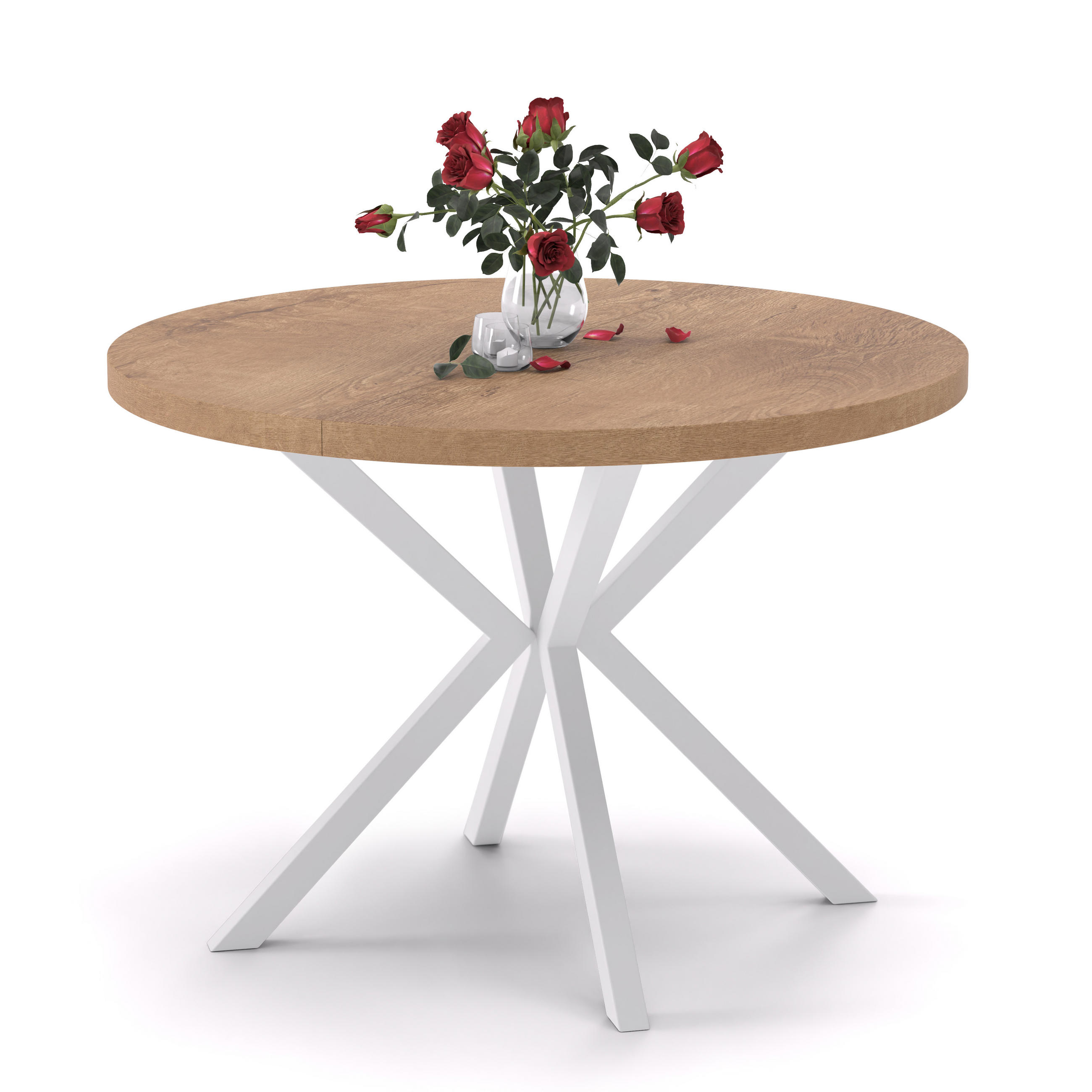AUSZIEHTISCH MILTON 120-196/76 cm mit Metallgestell, Weiß / Lefkas-Eiche - Eichefarben/Weiß, Holzwerkstoff/Metall (120/120/76cm) - Idohome