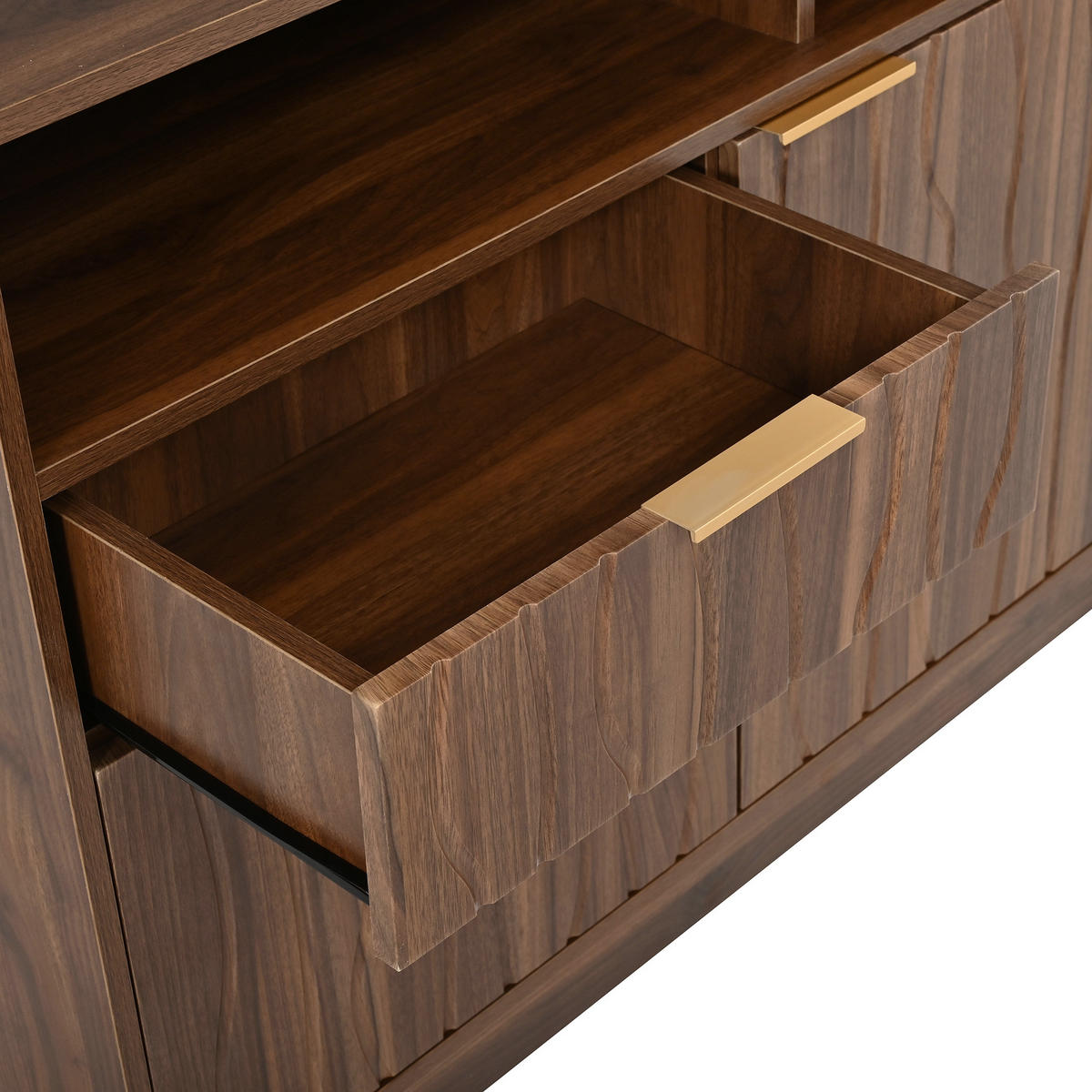 KÜCHENSCHRANK Walnuss mit Wellenstruktur, offenen Regalen & Schublade - Walnussfarben, Holzwerkstoff (100/170/32cm) - Urban Meuble