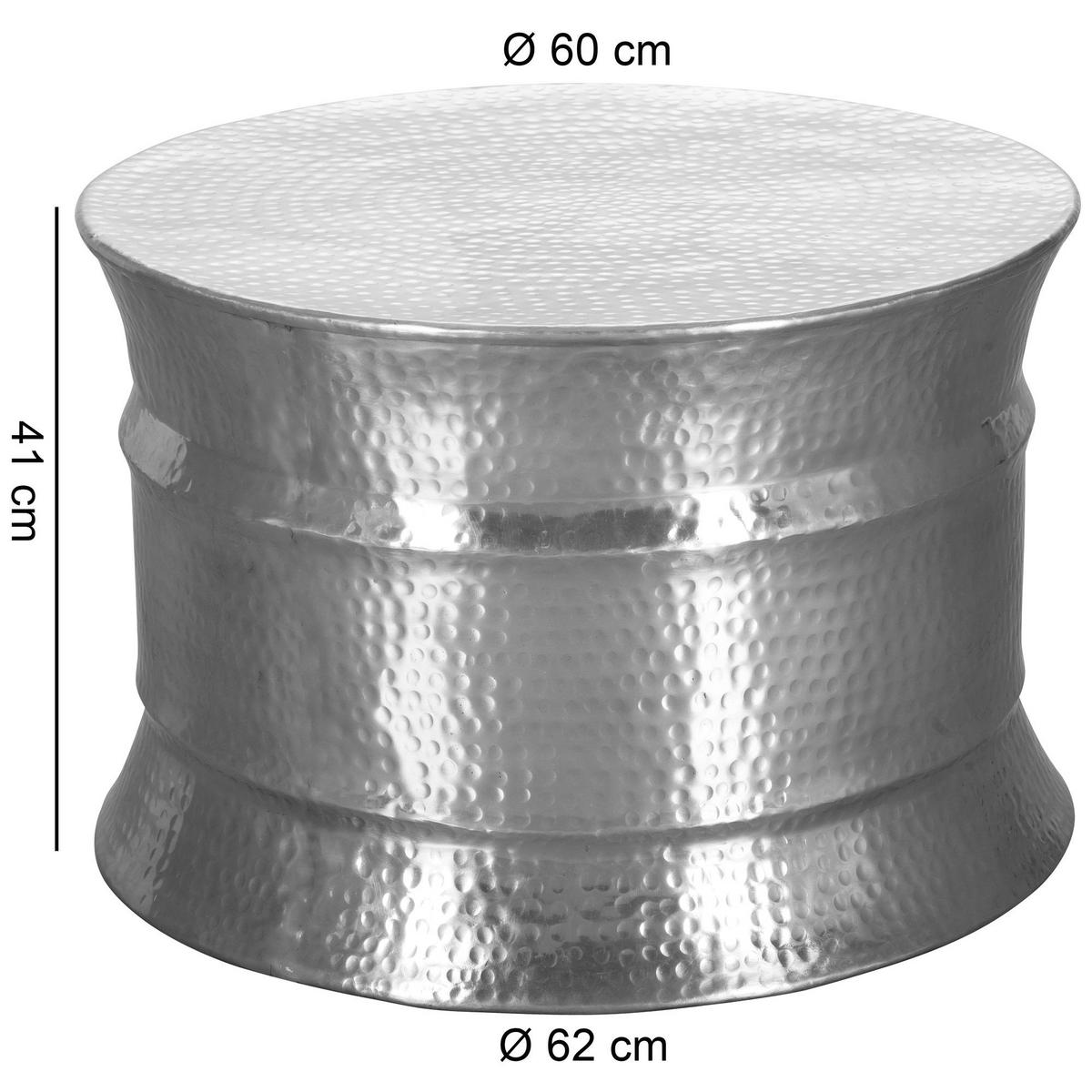 COUCHTISCH orientalisch rund Aluminium Hammerschlag-Look handgefertigt, Silber 62 x 62 x 41 cm - Silberfarben, Metall (62/62/41cm) - KADIMA DESIGN