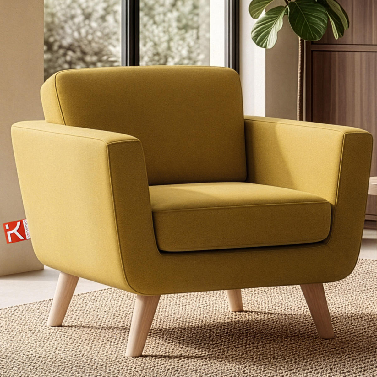 SESSEL TAGIO Massivholz-Beine, Gelb - Gelb/Braun, Buchenholz/Textil (86/80/88cm) - KONSIMO®