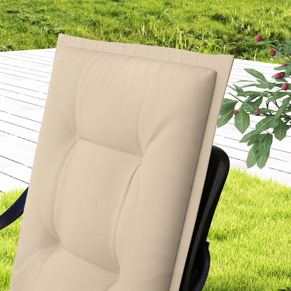 SESSELAUFLAGENSET 4er-Set aus Polyester 108x50x5 cm in Beige mit Bändern - Beige, Textil (50/5/108cm) - Modfu