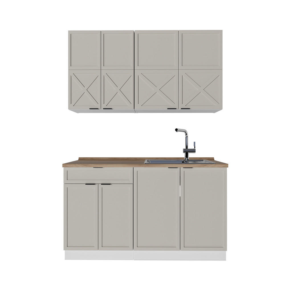 SINGLEKÜCHE Fame-Line GrauBeige/Weiß 140 cm, AP Eiche - Weiß/Grau, Holzwerkstoff (140/81.6/60cm) - Vicco