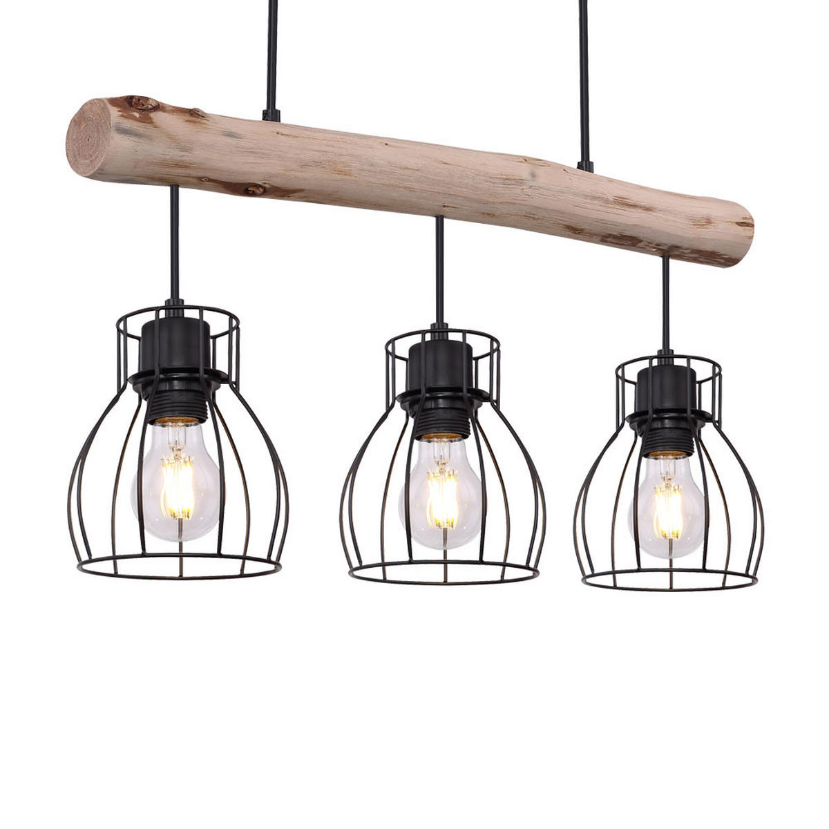 HÄNGELEUCHTE Balken natur Schwarz - Schwarz, Holz (55/13.6/140cm) - Globo Lighting